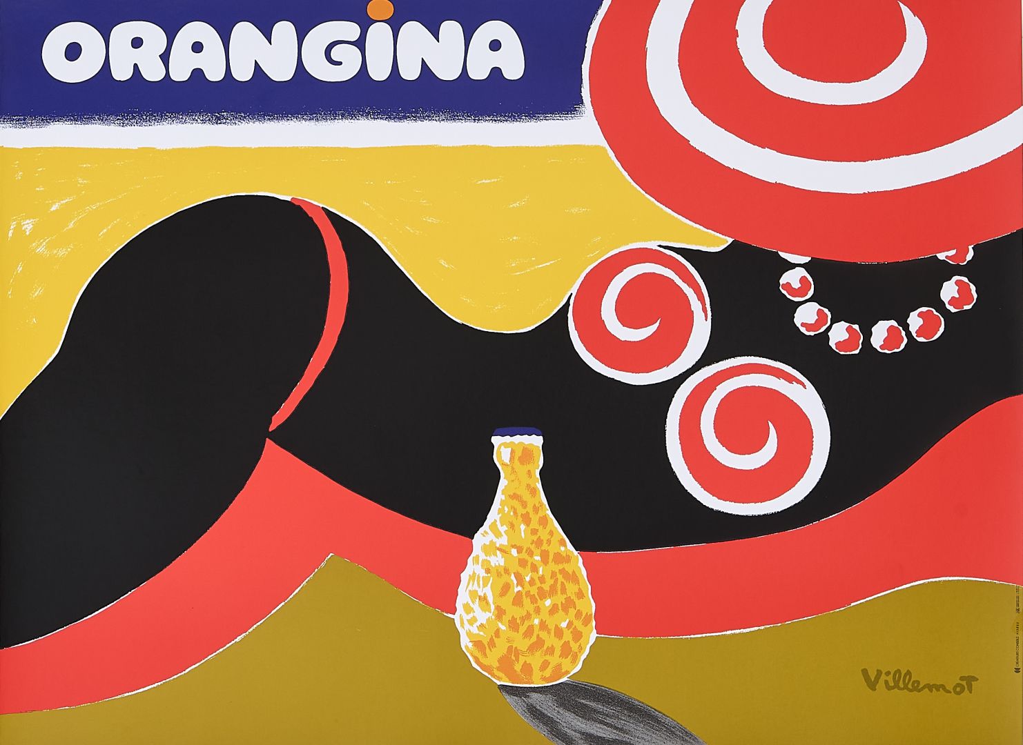 Bernard Villemot, c.a. 1980s - ORANGINA - Original vintage poster - c.a. cm  44 x 59 - in 17,3 x 23,2