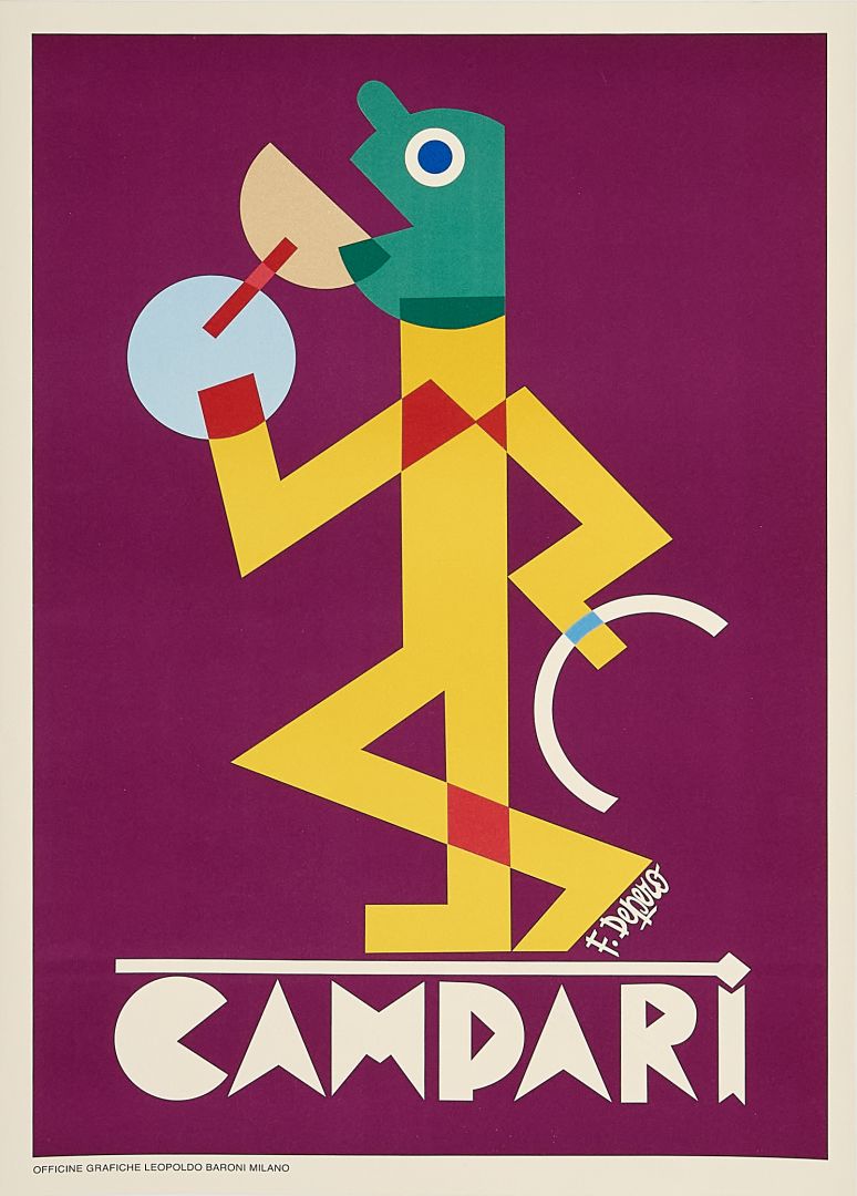 Fortunato Depero, c.a. 1980s - CAMPARI - Advertising vintage affiche linen backed on canvas - c.a. cm 50 x 35