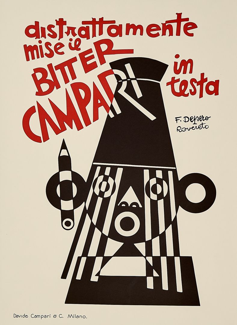 Fortunato Depero, c.a. 1980s - BITTER CAMPARI - Advertising vintage affiche linen backed on canvas cm 70,5 x 49 - in 27,7 x 19,3