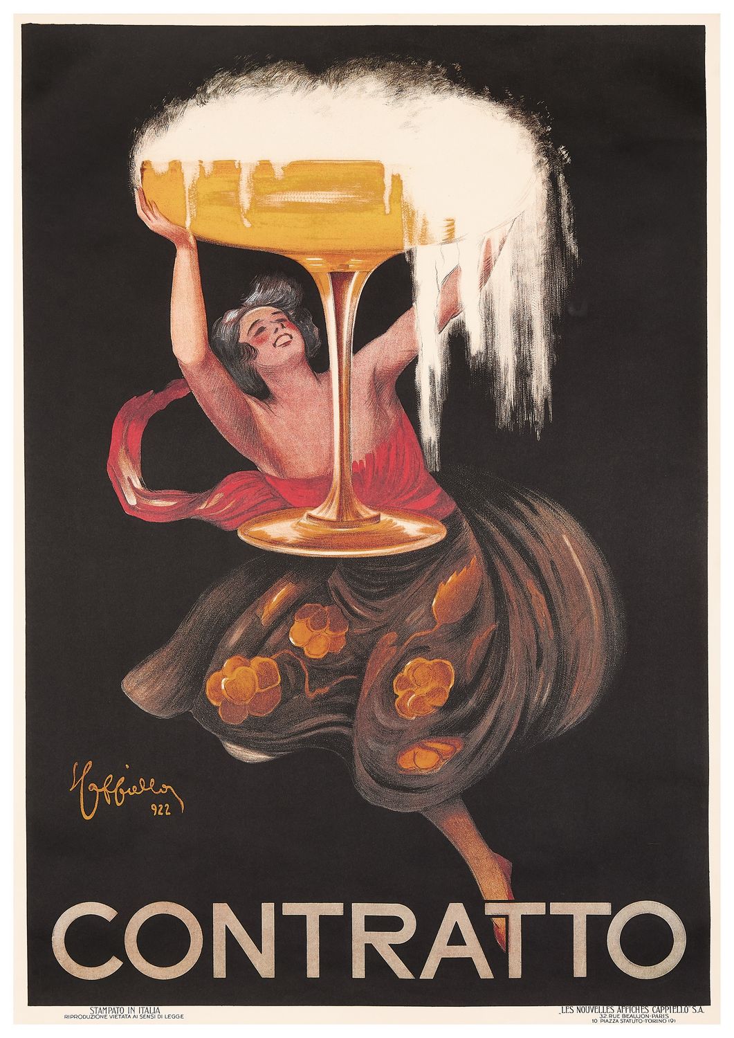 Leonetto Cappiello, 1970s - CONTRATTO - Advertising vintage affiche  printed in offset lithography - cm 98 x 69 - in 38,6 x 27,1