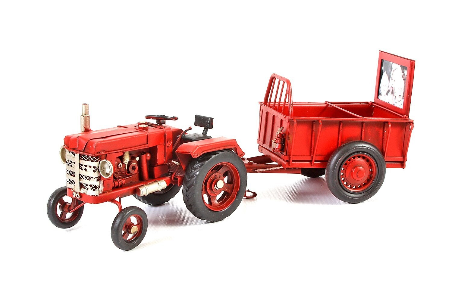 Blechmodell Bilderrahmen "Traktor mit Anhänger" rot handgefertigt Größe ca.  32,7x10,5x26 cm