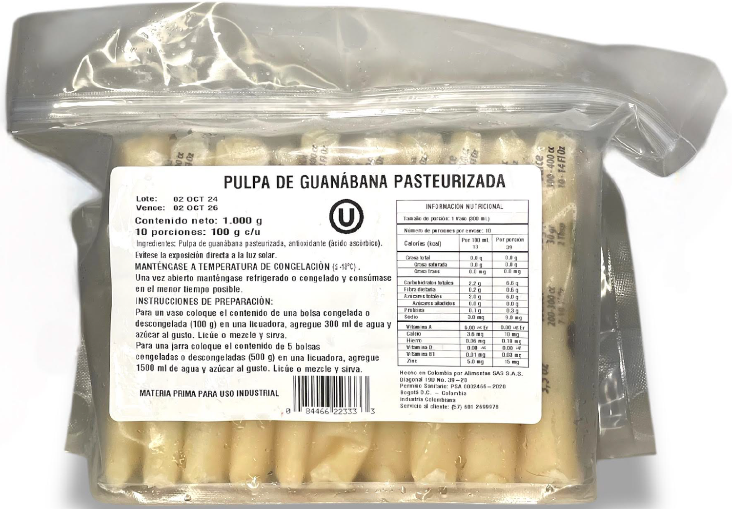 Pulpa de Guanábana Congelada en Kilo Porcionado (10)