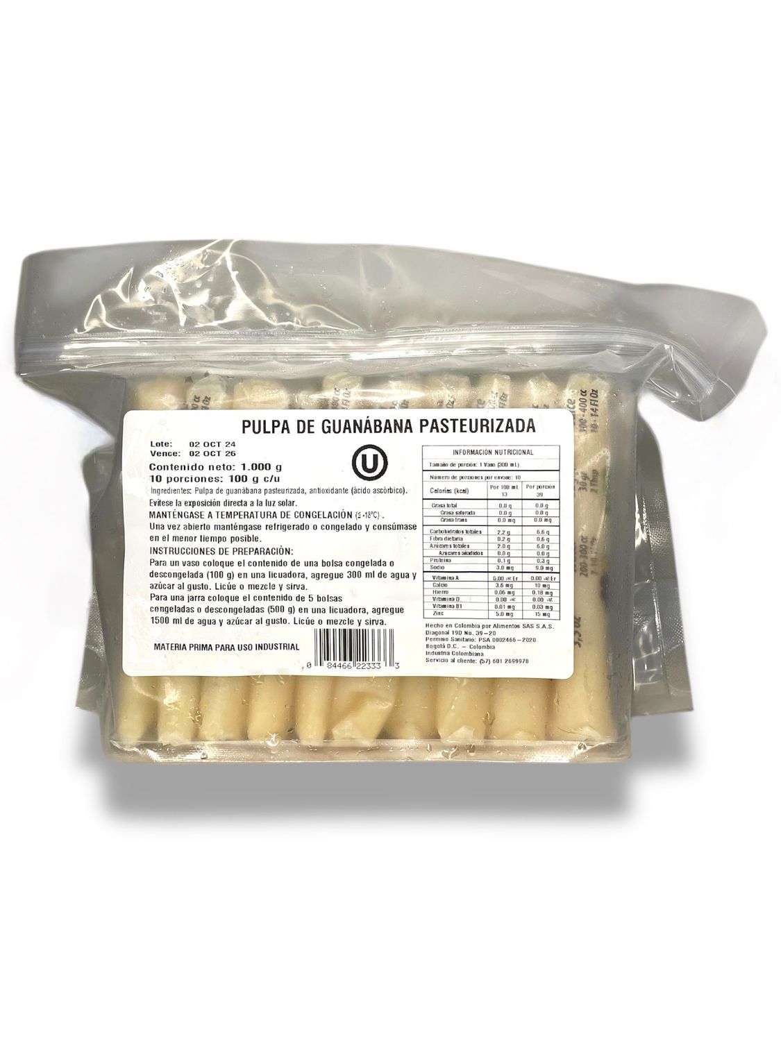 Pulpa de Guanábana Congelada en Kilo Porcionado (10)