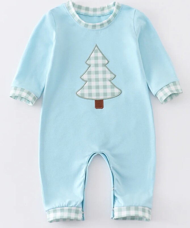 Blue Christmas Tree Appliqué boy romper