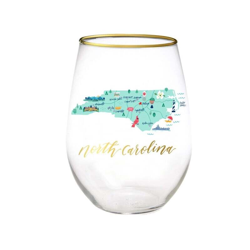 Mary Square Stemless North Carolina Wine Glass
