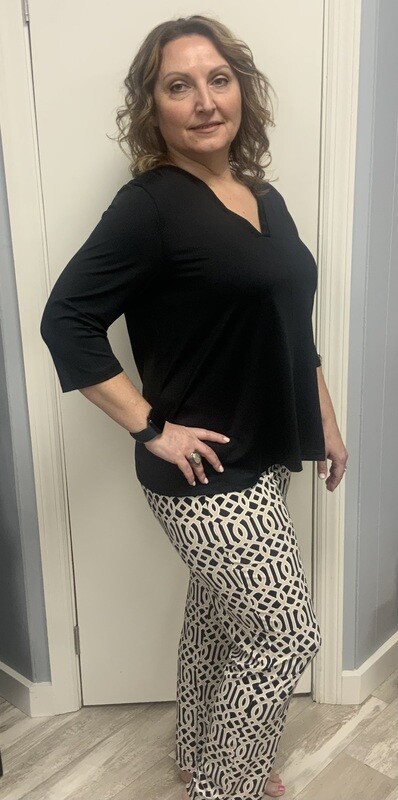 Lula-B 3/4 sleeve solid V-Neck Top
