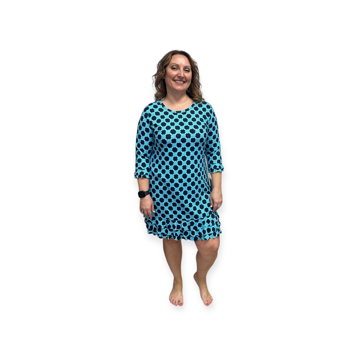 Lula-B 3/4 Sleeve Ruffle Trim Dress (UPF50)