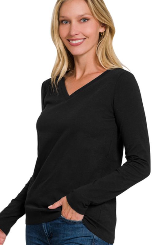 Zenana long sleeve vneck top