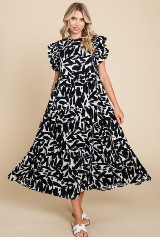 Jodifl Print midi dress with a frilled neck