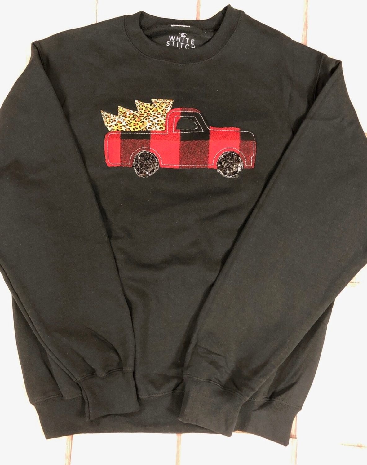 White Stitch Red Buffalo Truck Crewneck Sweatshirt
