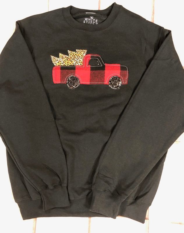 White Stitch Red Buffalo Truck Crewneck Sweatshirt