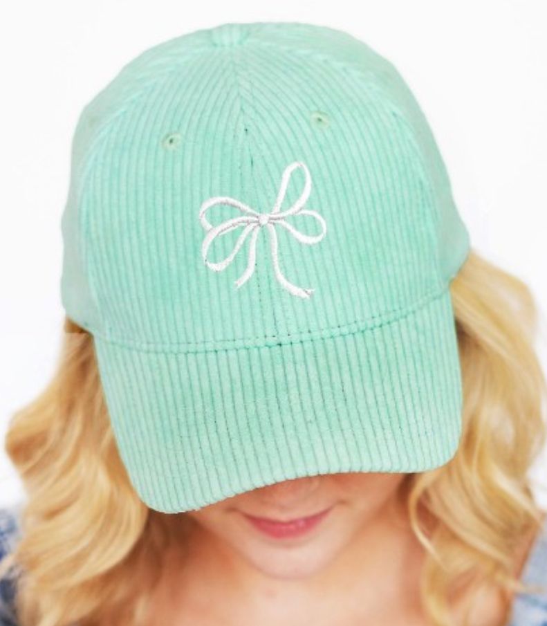 Bow Embroidered Corduroy Cap