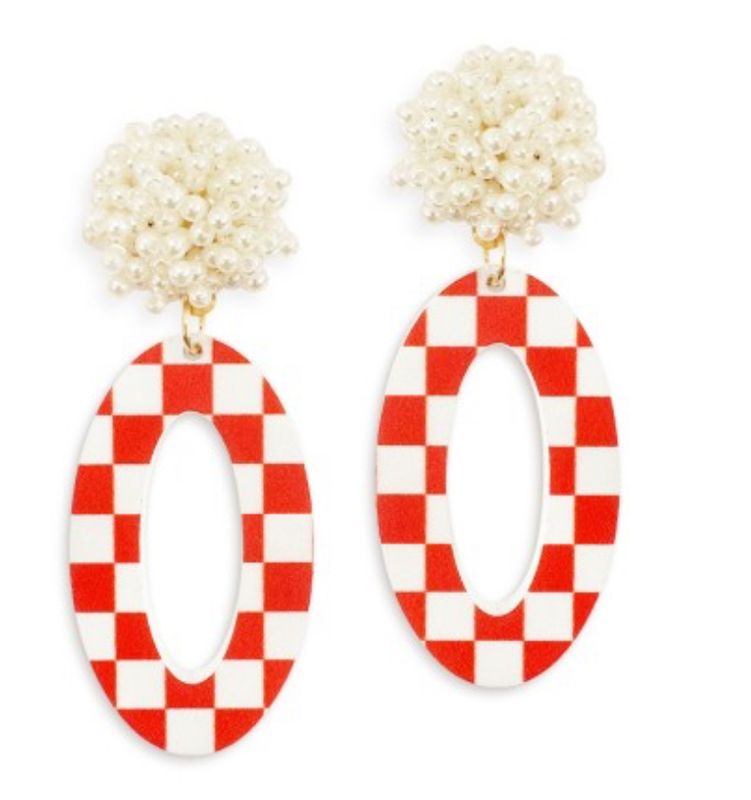 Check Acrylic Oval Earrings