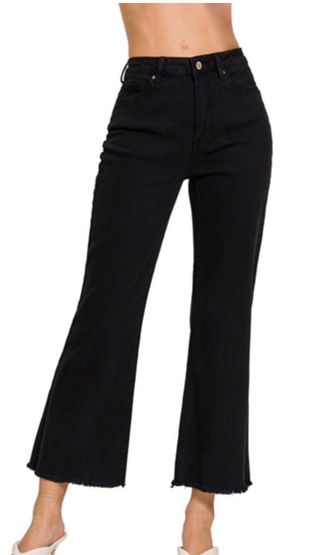 Zenana Acid Washed Frayed Hem boot cut pants
