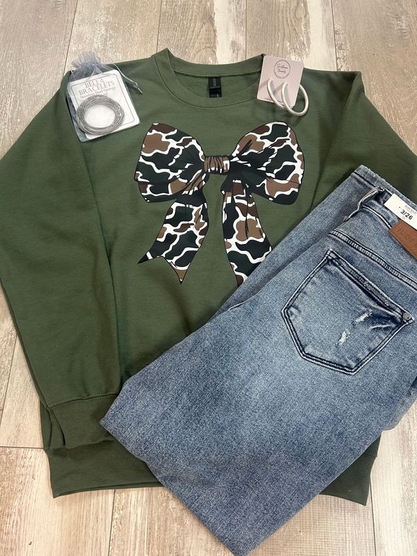 Camo Bow Military Green Unisex crewneck sweatshirt