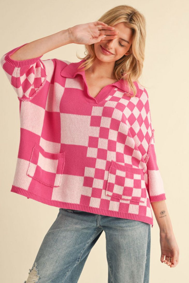 Jodifl checkboard print knit pullover top