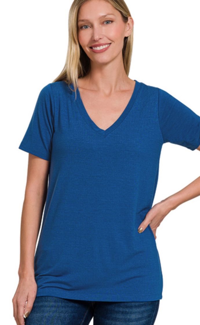 ZENANA  SHORT SLEEVE VNECK TEE