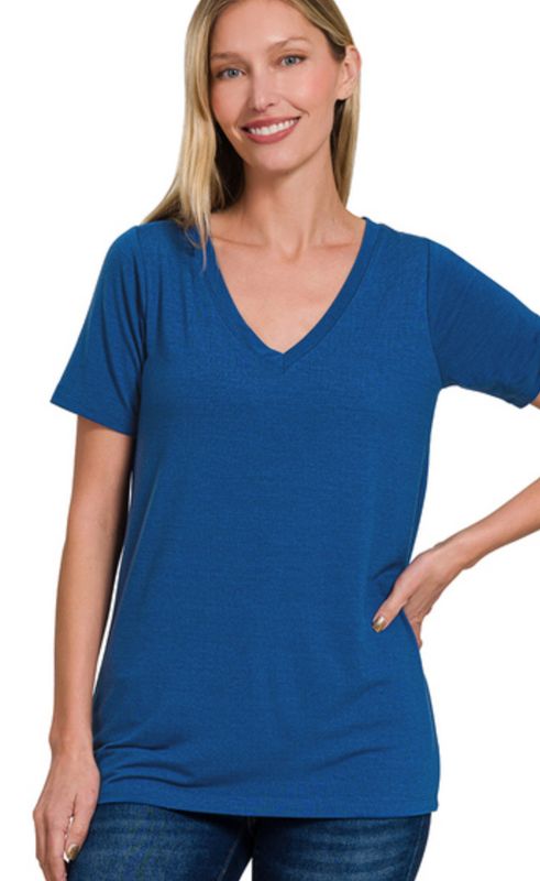 ZENANA  SHORT SLEEVE VNECK TEE