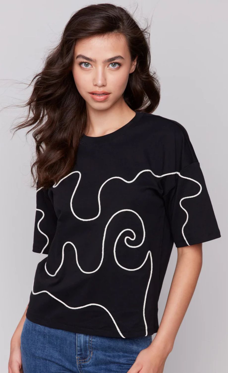 Charlie B Short Sleeve Crew Neck Tee w/Soutache