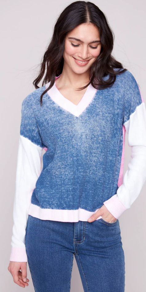 Charlie B Color Block V-Neck Sweater