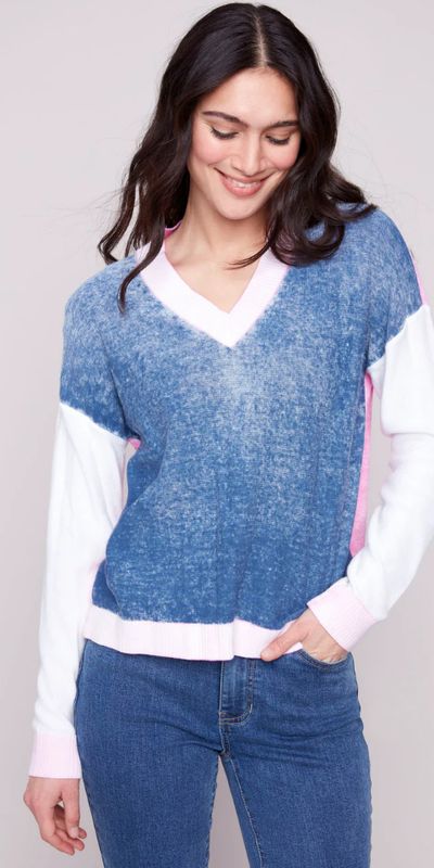 Charlie B Color Block V-Neck Sweater