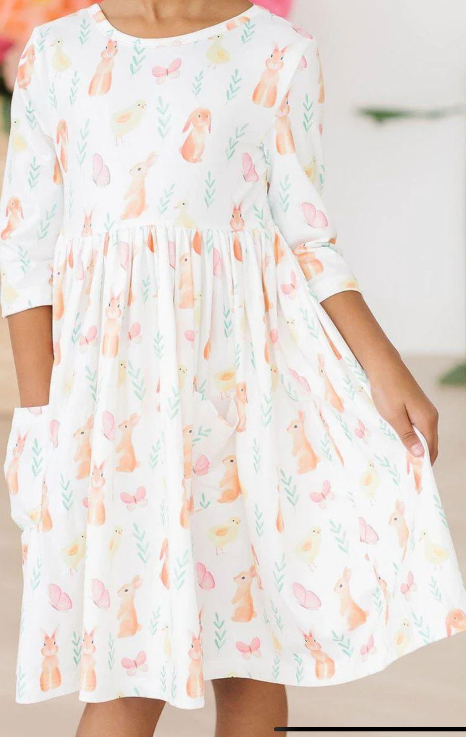Sunny Bunnies 3/4 Sleeve Pocket Twirl Dress