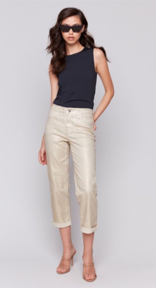 Charlie B Foiled Straight Leg Pants w/cuffed hem