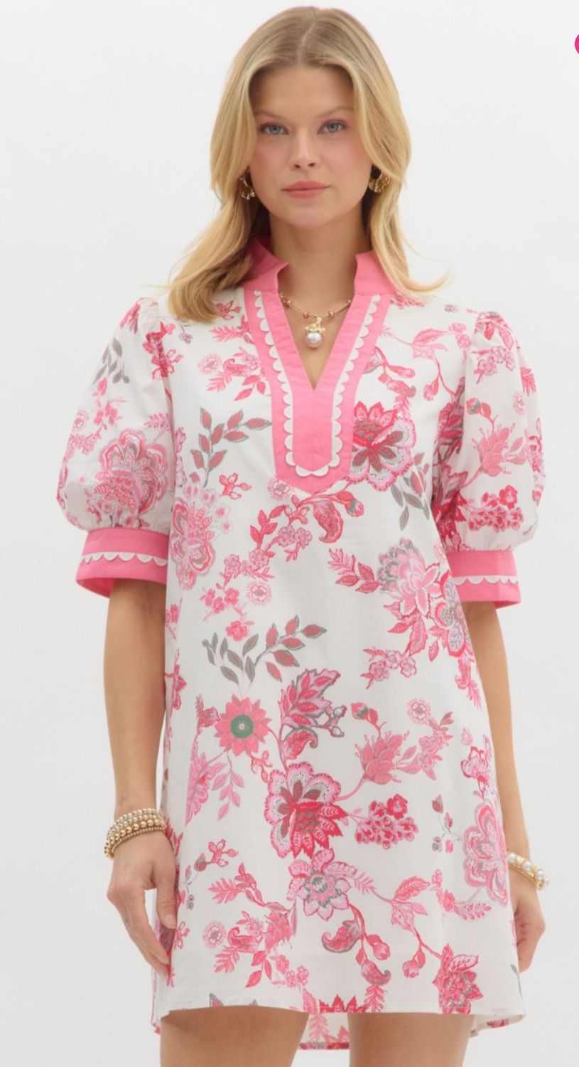 Entro Floral print elbow bubble sleeve dress