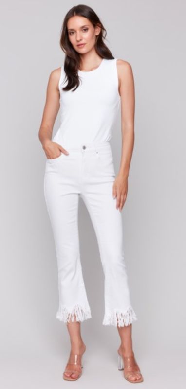 Charlie B Cropped Jeans w/fringed Hem