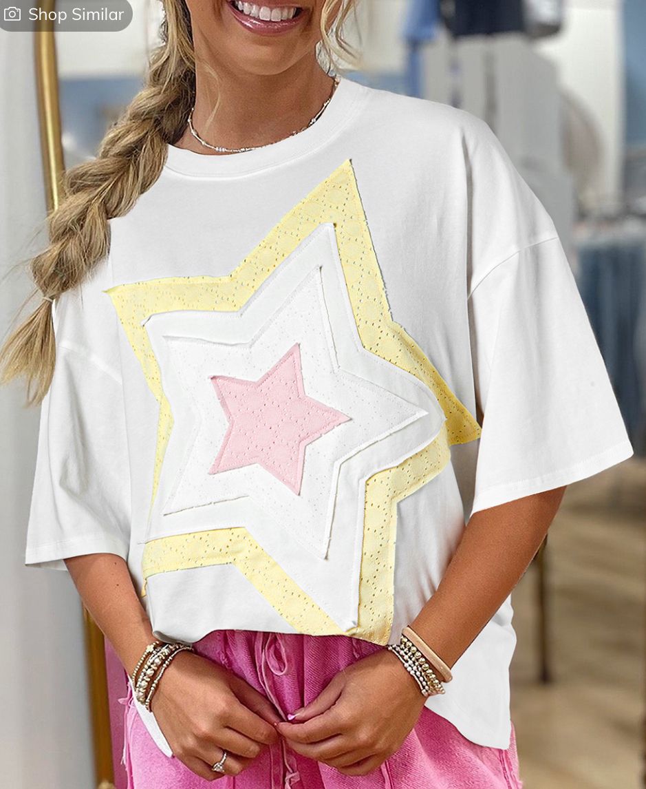 White Star Layered Patched Drop Shoulder Loose tee