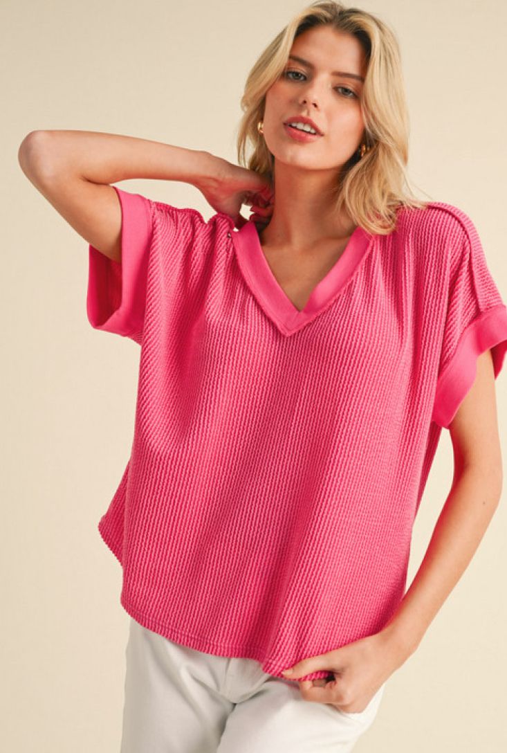 Jodifl Ribbed top with V-neck short dolman sleeve