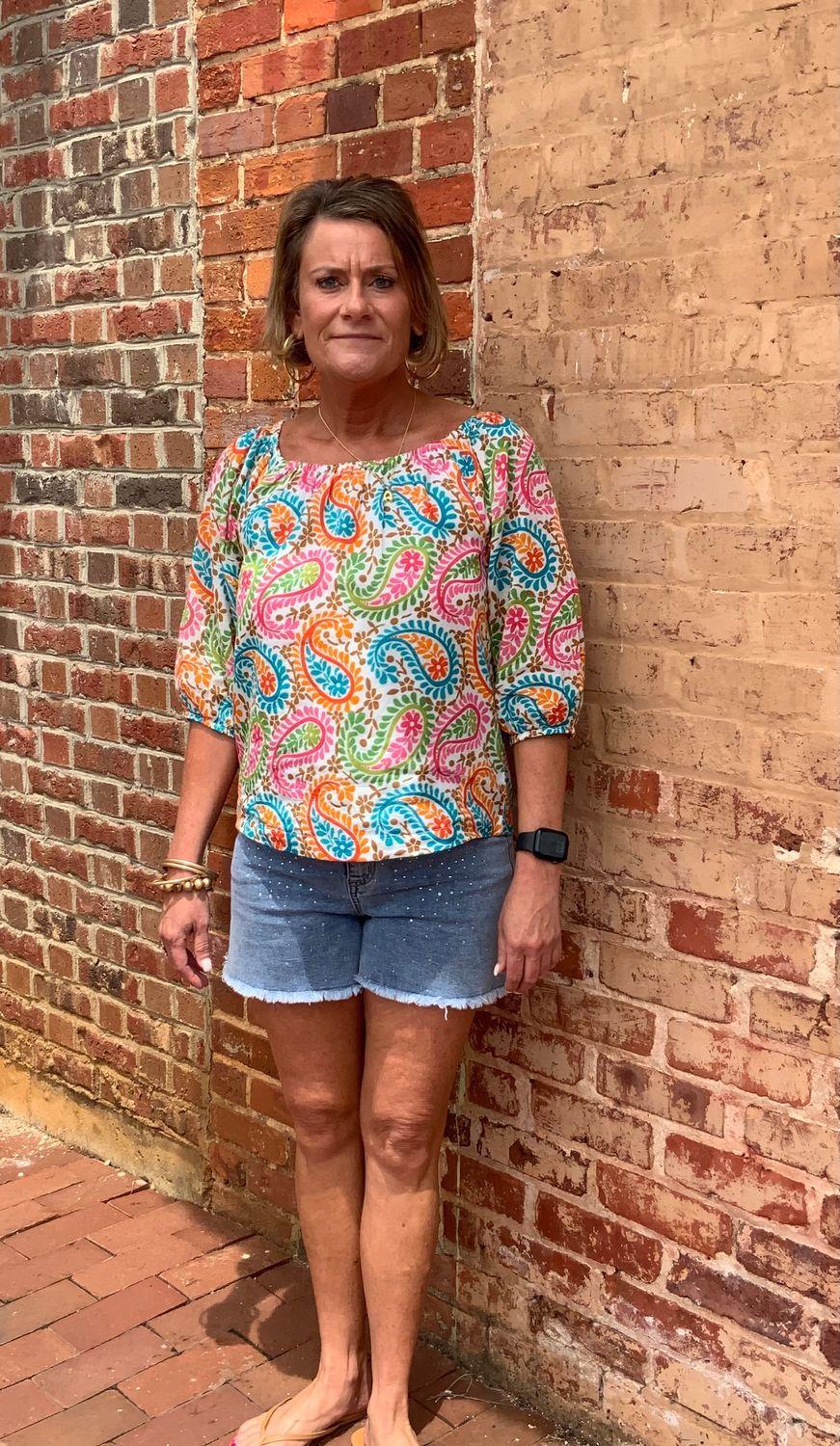 Charlie B Printed off the shoulder top