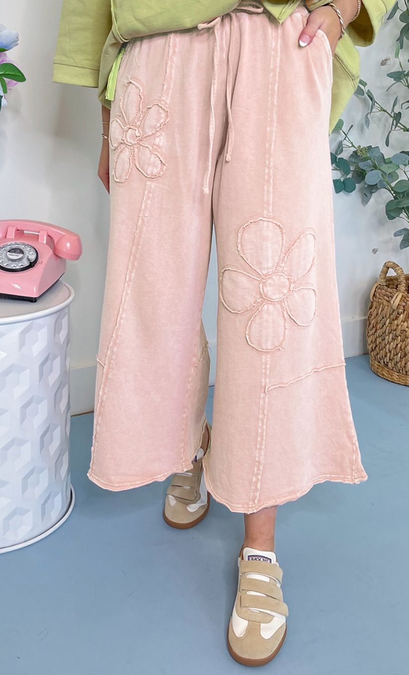 Mineral Washed Terry Knit Cropped Wide Leg Pants