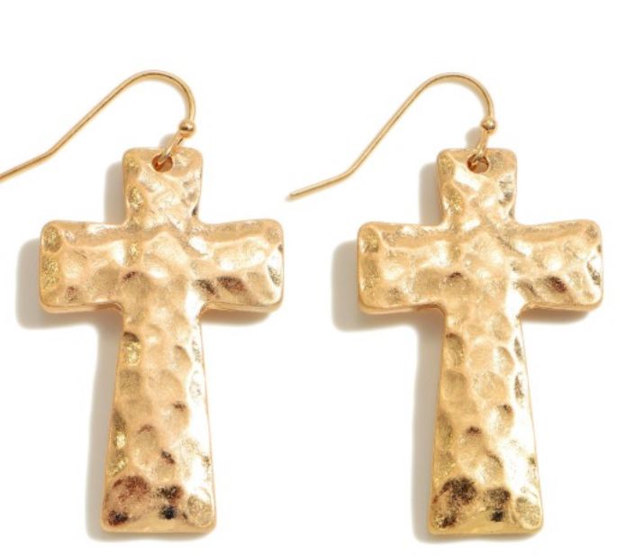 Hammered Cross Drop Earrings