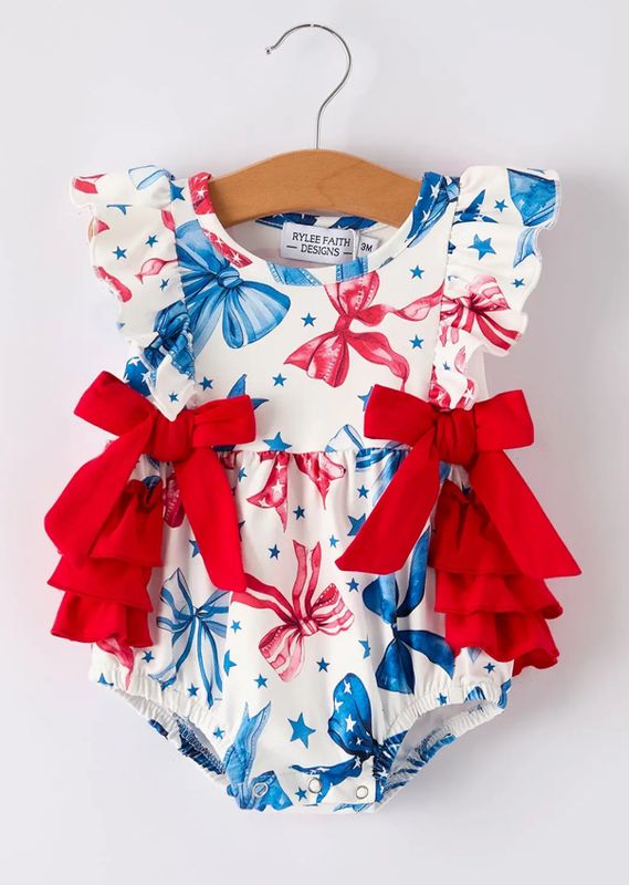 Bow Print Girl&#39;s Romper