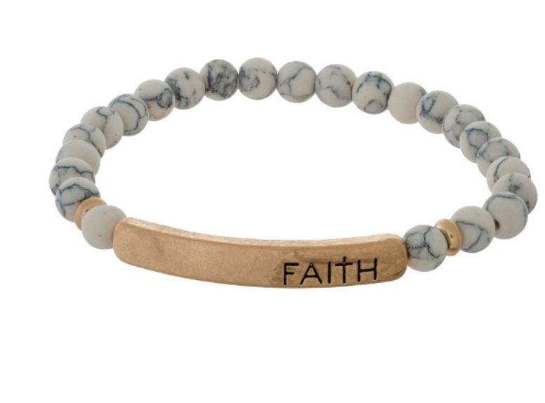 Beaded Stretch Bracelet w/Faith bar