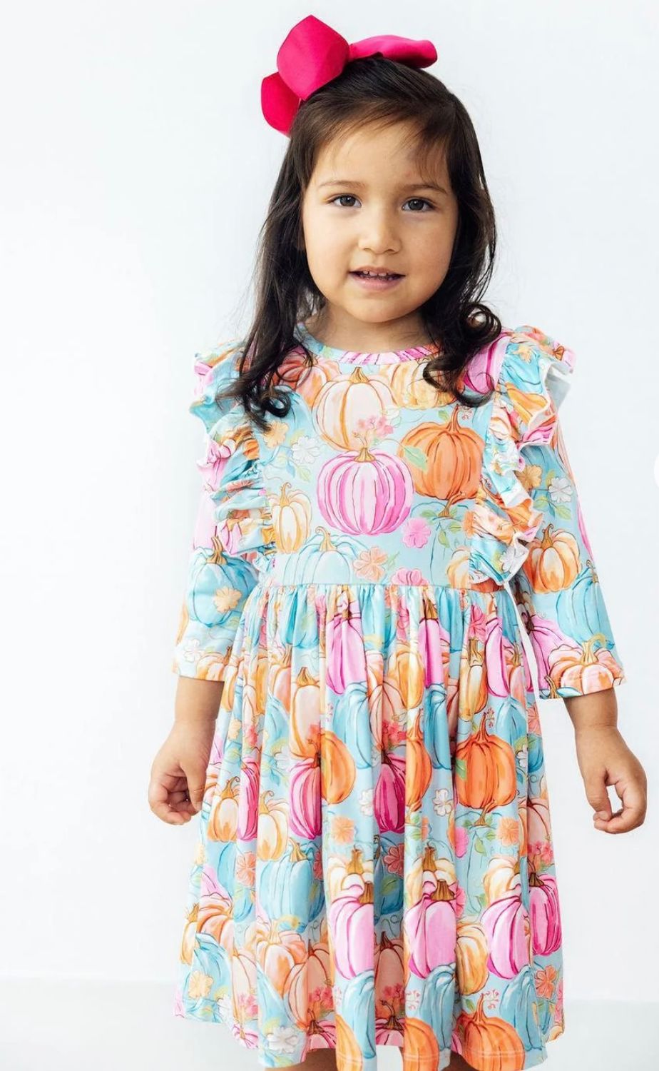 Preppy Pumpkins 3/4 sleeve ruffle twirl dress