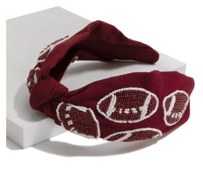 Game Day Seed Beaded Footballs Knotted Headband