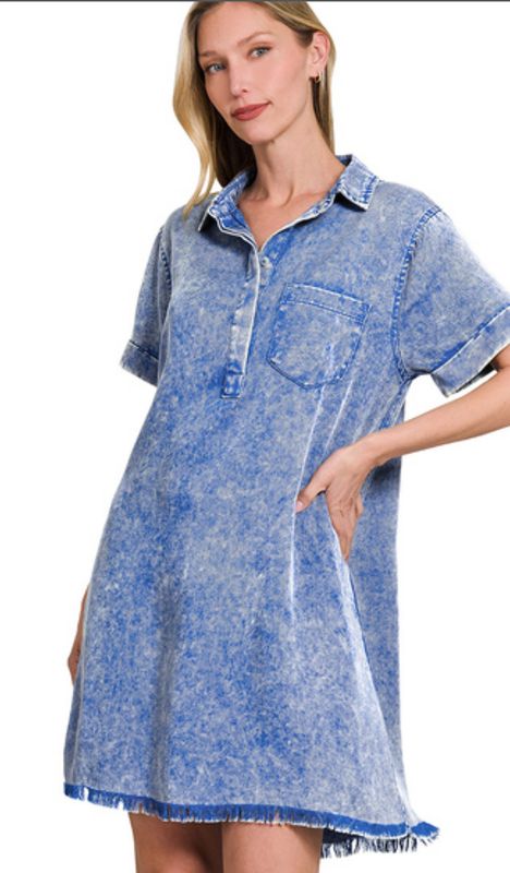Zenana Tencel mineral washed collared shirts dress