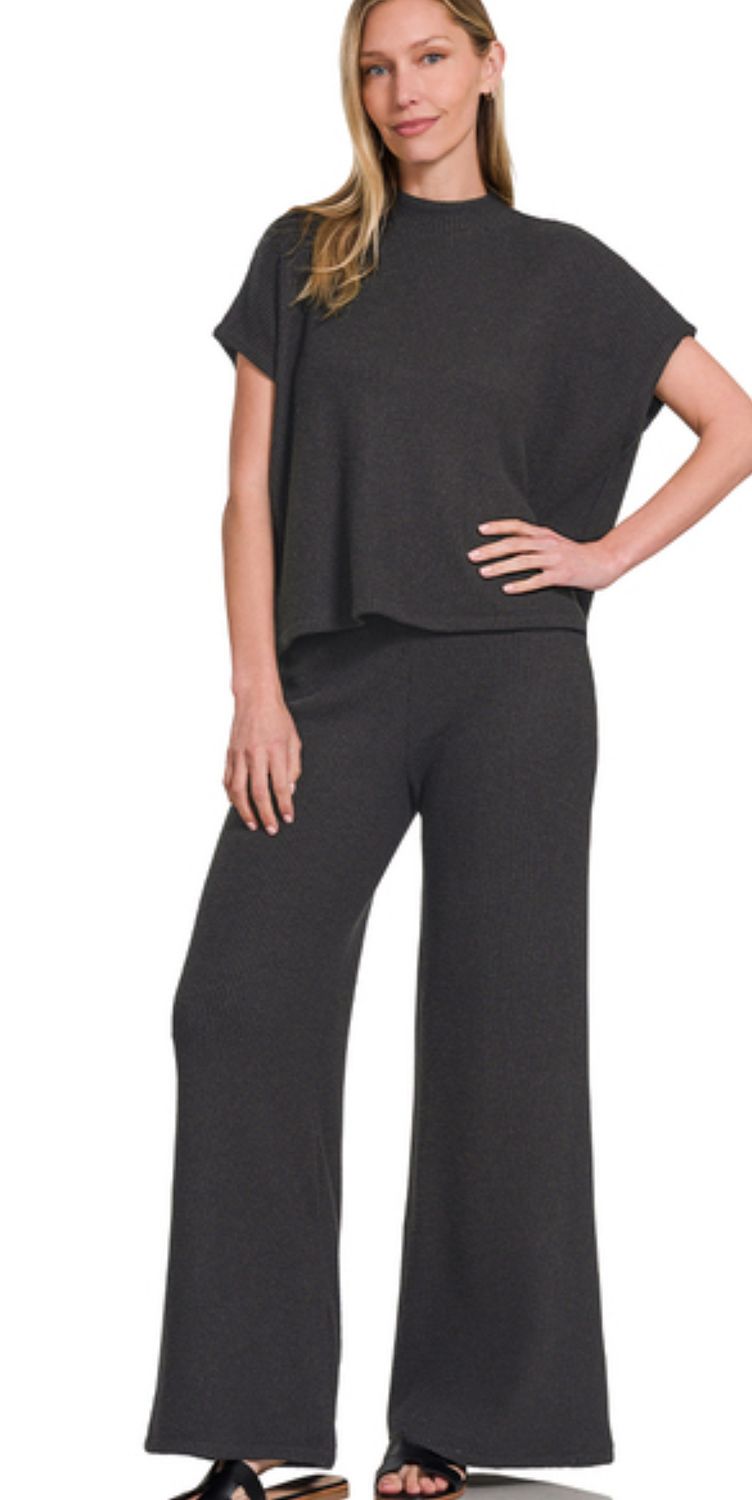 Zenana Sweater Boxy top &amp; long pants set