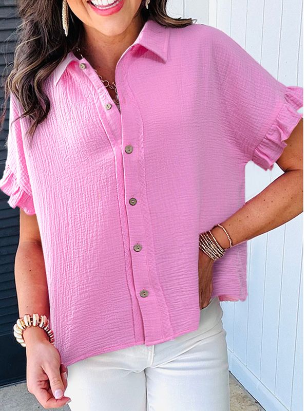 Mineral Wash Textured Ruffle Trim S/S shirt