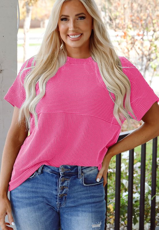 Corded Knit Mock Neck Tee