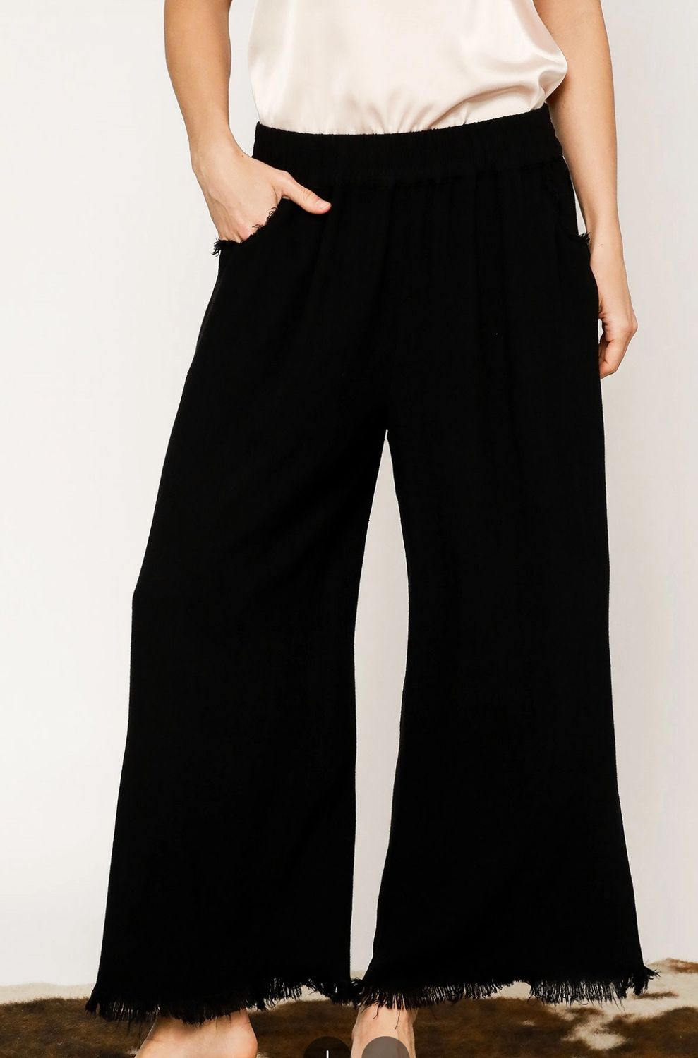 Umgee Frayed Hem Wide-Leg Pants