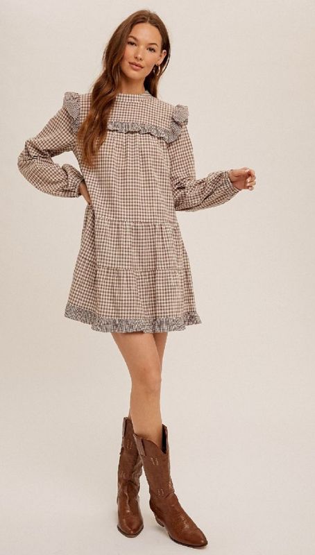 Gingham Plaid Ruffle Tiered Dress
