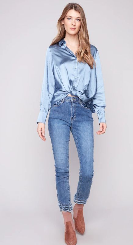 Charlie B l/s Button down shirt w/twisted front