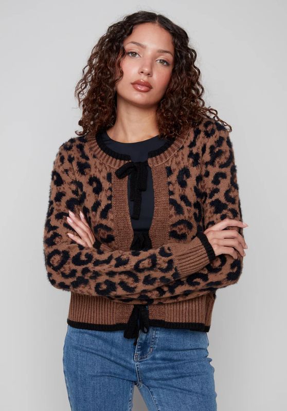 Charlie B Bow Tie Front Jacquard Cardigan