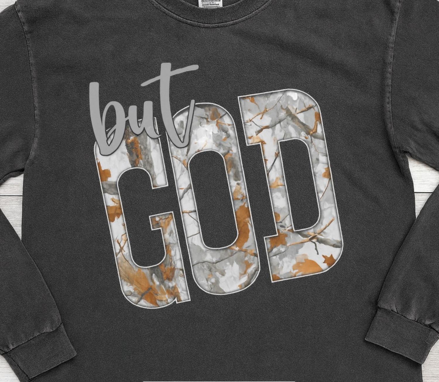 But GOD camo graphic long sleeve unisex tee