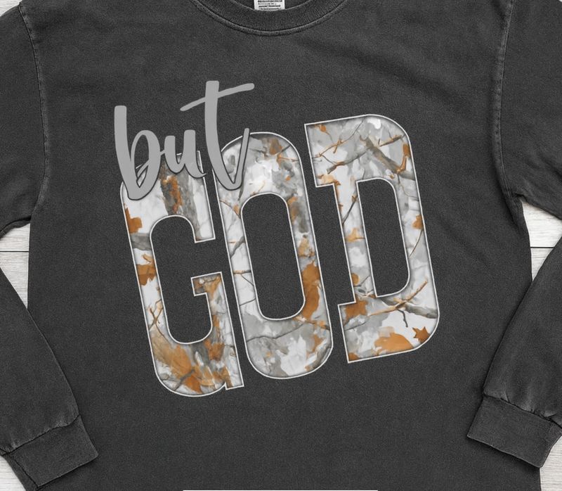 But GOD camo graphic long sleeve unisex tee
