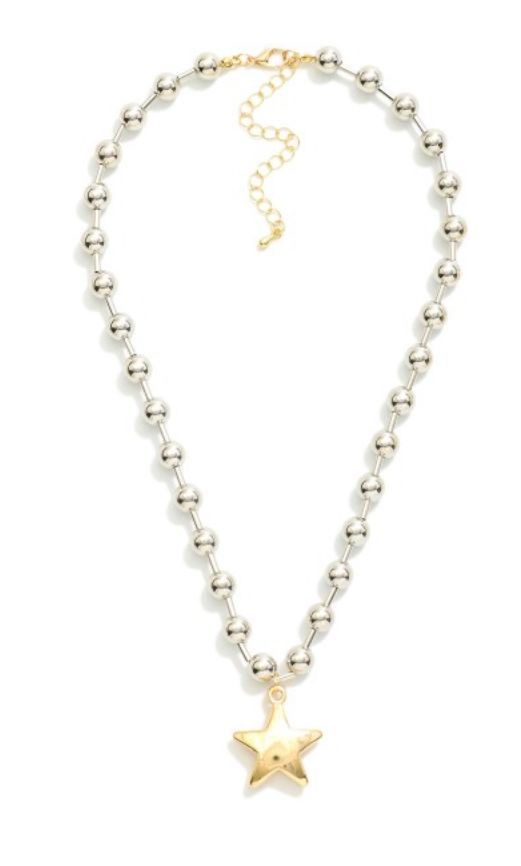 Ball Chain Necklace w/Metal Tone Star Pendant