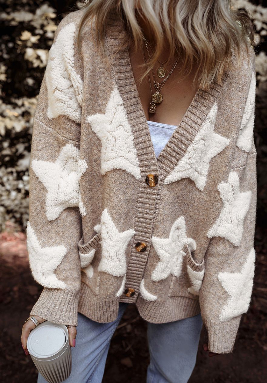 Sherpa Star Pattern Textured Sweater Cardigan